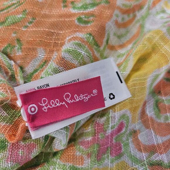 Lilly Pulitzer Target Murfee Wrap Scarf Yellow Floral Oversized Beachy Tropical - Picture 6 of 9